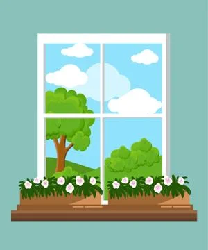 Window in the flat style Vector flat windows with landscape Stock Illustration