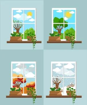 Window in the flat style Vector flat windows with landscape Stock Illustration