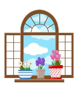 Window in the flat style Vector flat windows with landscape Illustrazione stock