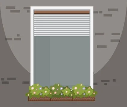 Window with Flower Box Stock Illustration