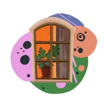 Window with flower pots and High illustration Stock Illustration