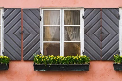 Window with Flowers Stock Photos