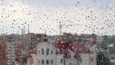 Window With Flowing Raindrops , Raindrops On Window , Wet Weather Stock Footage 133137148