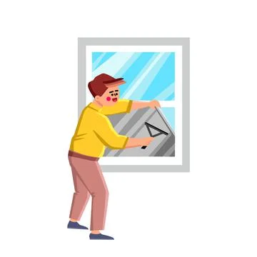 Window Foil Tinting Professional Worker Vector Stock Illustration