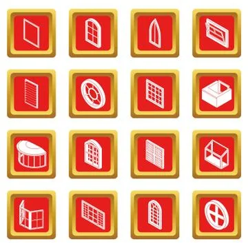 Window forms icons set red square Stock Illustration