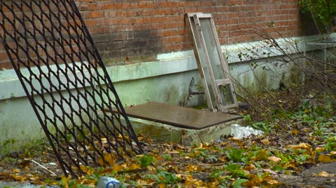 Window Frame and Building Fragment, Back Side, Decline, Devastation Stock Footage 65406333