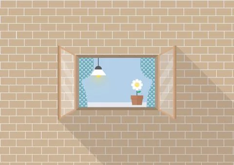Window frame on brick background Illustrazione stock