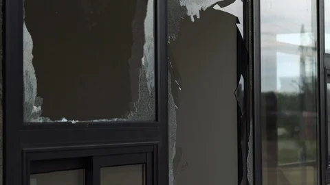 Window frame with broken glass close-up Stock Footage 111975605