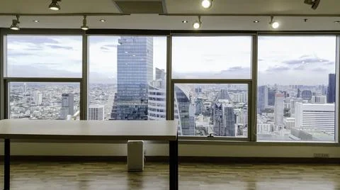 Window frame with building city background, Skyline Buildings from window off Stock Photos