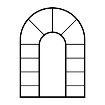 Window frame in elegant style with arch. Silhouette vector black element Stock Illustration