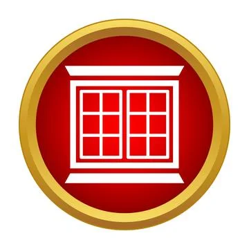 Window frame icon on a red circular button Stock Illustration