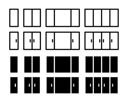 Window frame icon set. Simple door symbol collection. Single, double and tr.. Stock Illustration