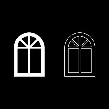 Window frame semi-round at the top Arch window icon set white color vector il Stock Illustration