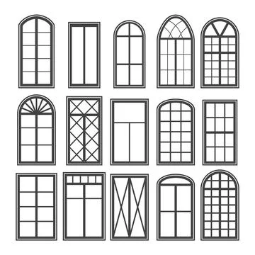 Window frames. Black silhouette. Retro design..Architecture design outdoor or イラスト素材