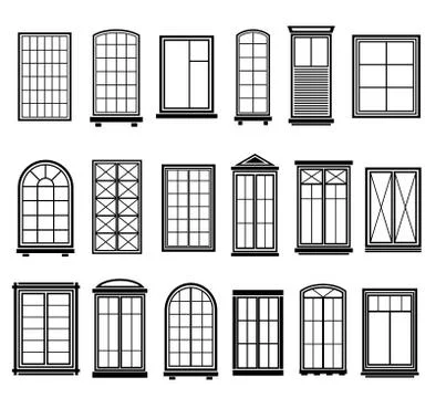 Window frames. Vintage framing windows, blank decorative glass frame Stock Illustration