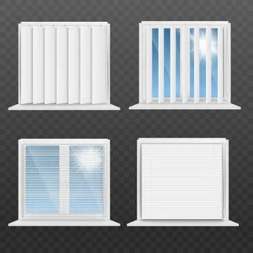 Window frames with white blinds realistic vector mockup illustration isolated. イラスト素材