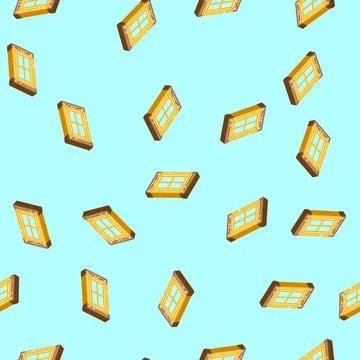 Window frames wood frame house isometric icon seamless pattern Stock Illustration