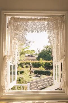 Window with a garden in the back. Fotos Stock