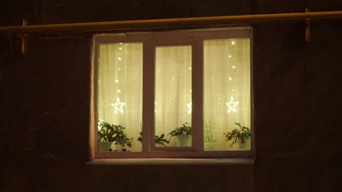 Window with a garland Stock Footage 163567521
