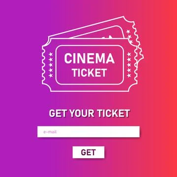 Window of get yor ticket. Vector two line white designed cinema tickets close Stock Illustration