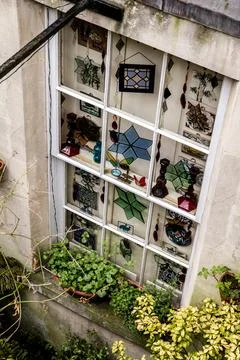 Window with glass decorations Stock Photos
