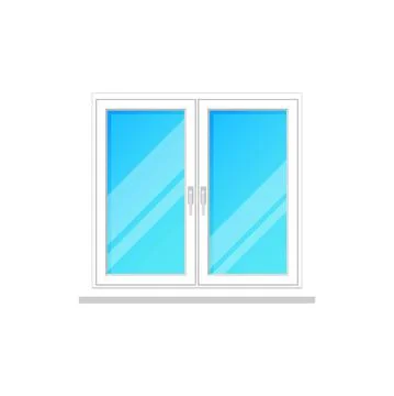 Window, glass frame without curtain, white plastic Illustration