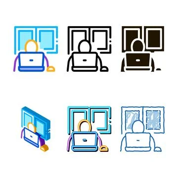 Window glass in working room icon vector multistyle outline Stock Illustration