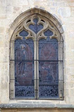Window of a gothic cathedral Stock Photos