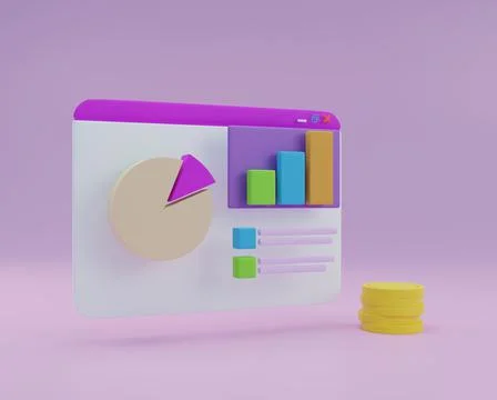 A window with a graph and a diagram. 3D Render Stock Illustration