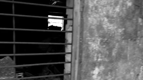 Window with grating, ruins, black and white 스톡 동영상 36254375