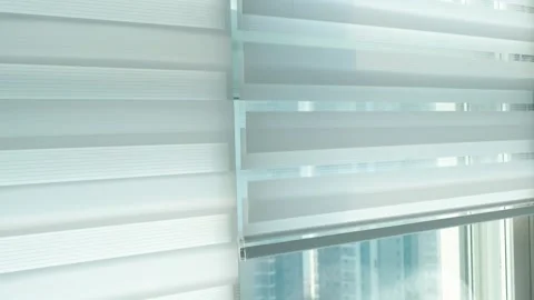 Window with gray blinds close-up side view. Stock Footage 321797499