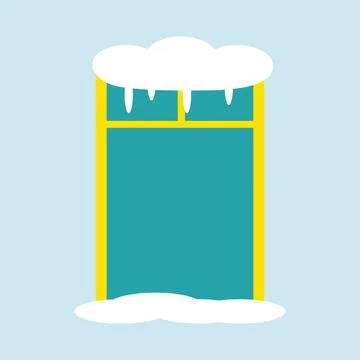 Window green snow-covered on white background for web Stock Illustration