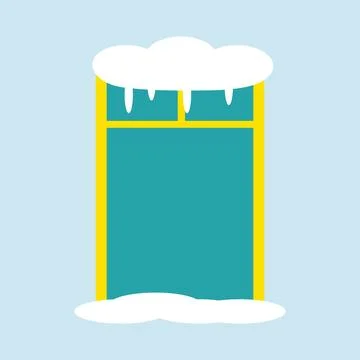 Window green snow-covered on white background for web Stock Illustration
