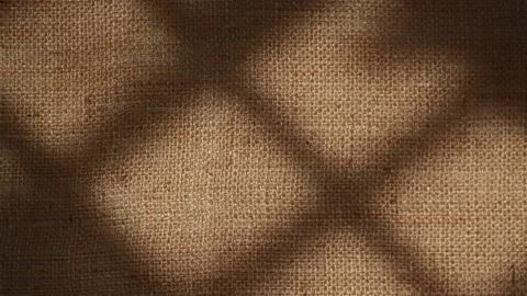 Window grid and tree leaves silhouette shadows motion on jute texture background Video stock 233170859
