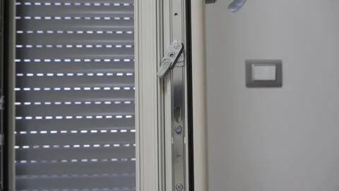 Window handle and shutter mechanism detail. Stock Footage 336127239