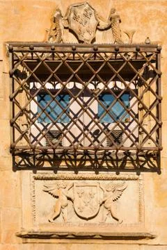 Window with hard forge of the house of shells in salamanca Stock Photos
