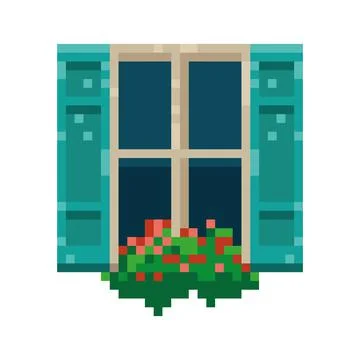 Window house pixelated Stock Illustration