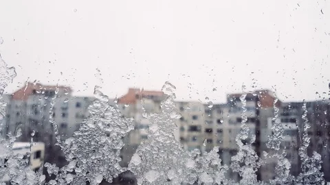 Window with ice and showing time Stock Footage 85689573