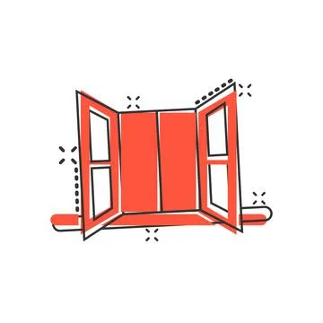 Window icon in comic style. Casement cartoon vector illustration on isolated  Ilustración de archivo