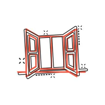 Window icon in comic style. Casement cartoon vector illustration on isolated  Ilustración de archivo