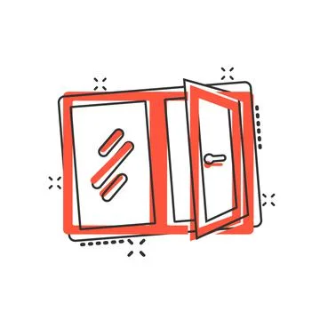Window icon in comic style. Casement cartoon vector illustration on isolated  Ilustración de archivo