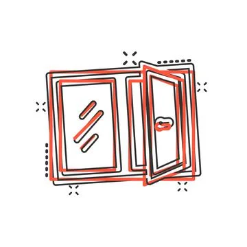 Window icon in comic style. Casement cartoon vector illustration on isolated  Ilustración de archivo