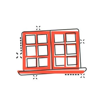 Window icon in comic style. Casement cartoon vector illustration on isolated  Ilustración de archivo