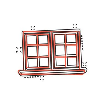 Window icon in comic style. Casement cartoon vector illustration on isolated  Ilustración de archivo