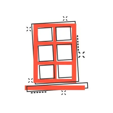Window icon in comic style. Casement cartoon vector illustration on isolated  Ilustración de archivo