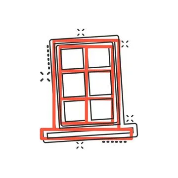 Window icon in comic style. Casement cartoon vector illustration on isolated  Ilustración de archivo
