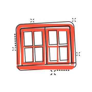 Window icon in comic style. Casement cartoon vector illustration on isolate.. Ilustración de archivo