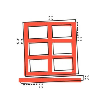 Window icon in comic style. Casement cartoon vector illustration on isolate.. Ilustración de archivo