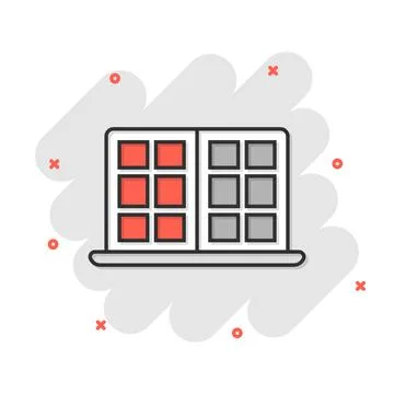 Window icon in comic style. Casement cartoon vector illustration on isolate.. Ilustración de archivo