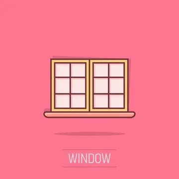 Window icon in comic style. Casement cartoon vector illustration on isolate.. Ilustración de archivo